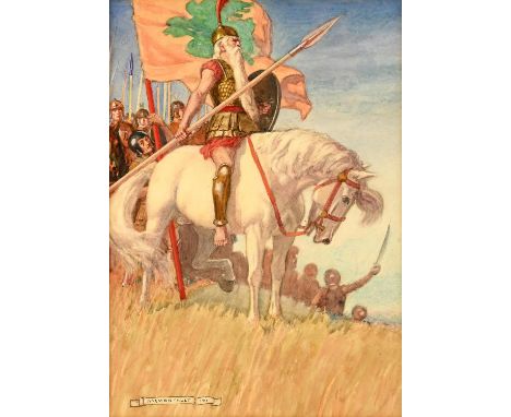 Norman Ault (British, 1880-1950). Knight on horseback, watercolour, signed and dated 1911 lower left, 28 x 20cm.Framed and gl