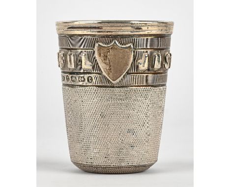 Victorian novelty silver nip cup, as a thimble, "Just A Thimbleful" by George Unite & Sons, Birmingham 1891 1.2ozt 37gmCondit