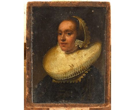 Flemish School, 17th Century, a miniature portrait of a lady wearing a ruff, oil on copper laid onto wood, 6 x 4.6cm. Conditi