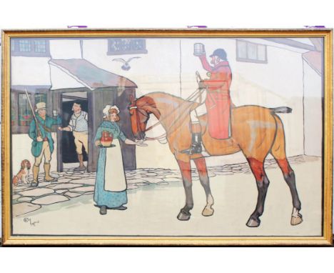 Cecil Charles Windsor Aldin (British 1870-1935). Huntsman outside a tavern, watercolour and gouache, signed lower left, 100 x