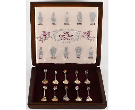 Queen Elizabeth II Limited Edition cased set of ten 'The Queen's Beasts Collection' silver and enamel spoons, Toye, Kenning &