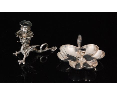 A Victorian hallmarked silver miniature chamber stick or Go T'bed modelled as a three leaf clover, diameter 5.5cm, Birmingham