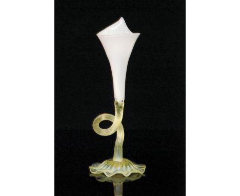 A late 19th Century John Walsh Walsh lily vase with an opal glass posy raised to an opalescent twisted stem and large frill f