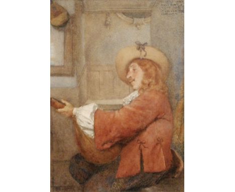 WILLIAM JOHN WAINWRIGHT (1855-1931) - 'The Lute Player', watercolour, signed and dated 1907, framed, 27cm x 19cm sold with th