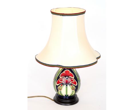 A Moorcroft Pottery Petal Dome pattern table lamp designed by Rachel Bishop, complete with original Moorcroft shade, printed 