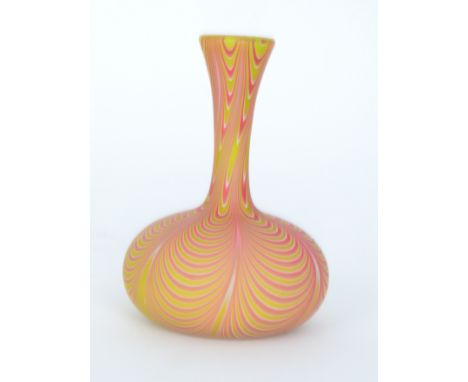 A small late 19th Century Stevens & Williams posy vase of compressed spherical form with drawn collar neck, decorated with a 