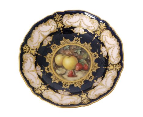 An early 20th Century Royal Worcester comport decorated by Richard Seabright, the central reserve with hand painted apples an