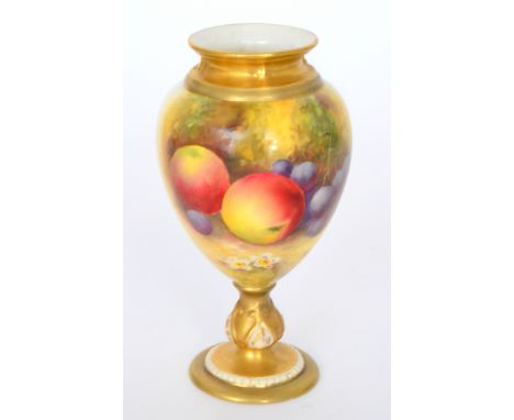 A Royal Worcester shape 2660 pedestal vase panel decorated by Moseley decorated with apples and cherries, puce mark with date