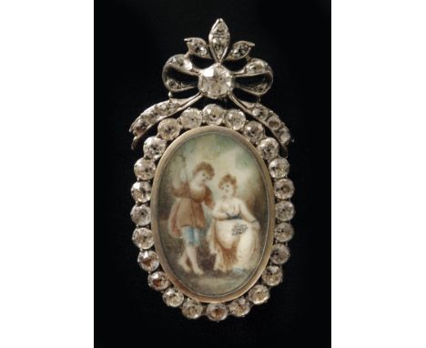 After Francis Wheatley (1747 - 1801) - A late 18th to early 19th Century paste set portrait miniature pendant, the oval panel