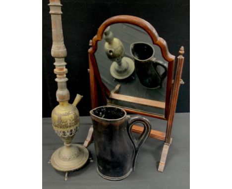 A D K Murray of Manchester hand stitched leather jack ale jug, impressed marks,  30cm high c, 1910, ;  toilet mirror, hukkah 
