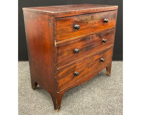 A George III mahogany caddy-top chest of three graduated drawers, 91cm high x 91cm wide x 49cm deep, (later alterations). 