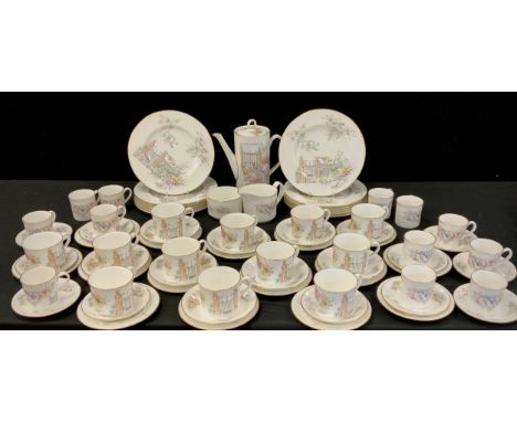 A Royal Worcester table service for twelve including; twelve tea plates, twelve tea cups and saucers, milk jug, sugar bowl, t