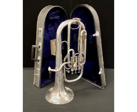 Musical instruments - A Hawke and Sons ‘Excelsior Sonorsus’ silver-plated Tuba, number 51838, cased, with mouth-piece. 