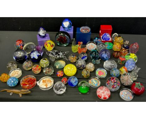 A quantity of 20th century glass paperweights including; Caithness, Millefiori, Mdina, Murano and style, etc approx.40 