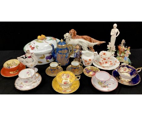 Ceramics including; late 19th century Newhall tea cup and saucer,c.1890, Aynesley tea cup and saucer, others; Royal Worcester