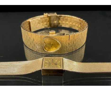 Watches - a Rotary ladies 9ct gold cased bracelet wristwatch, integral mesh bracelet, 21 jewel Swiss manual wind movement , 2