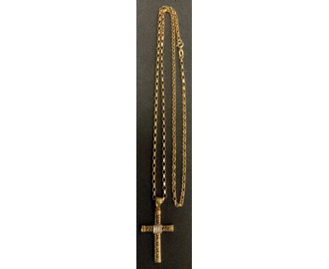A 9ct gold Cz set cross pendant necklace, with 9ct gold oval link chain, 59cm long, 8.3g gross 