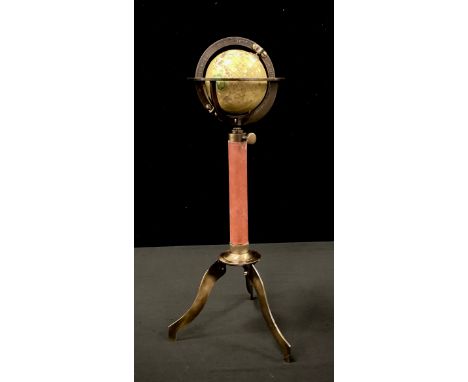 A miniature terrestrial globe on tri-pod stand, 29cm high 