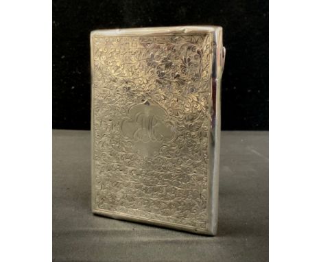 A Collen Hewer Cheshire engraved silver cigarette case, Birmingham, 1903, 10cm long, 99.0 grams 