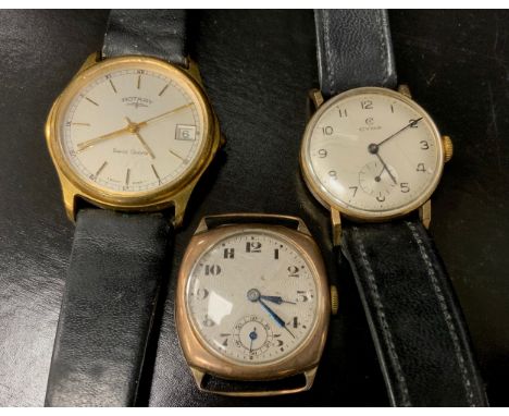 Cyma - a 1950s 9ct gold cased wristwatch, silvered dial, Arabic numerals, subsidiary seconds, blued hands, 15 jewel Swiss man