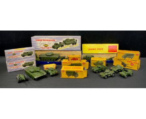 Toys and Juvenilia - Dinky Toys including Gift Set containing Tank transporter with tank, medium artillery tractor, 3 -ton ar