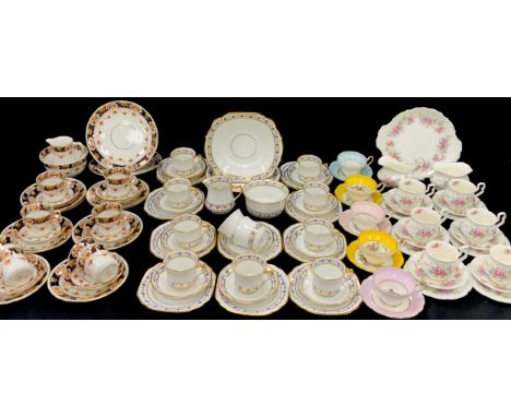 Tea ware including; Royal Albert ‘ Coleen’ tea set for six, a set of five Foley China tea harlequin tea cups and saucers, ear