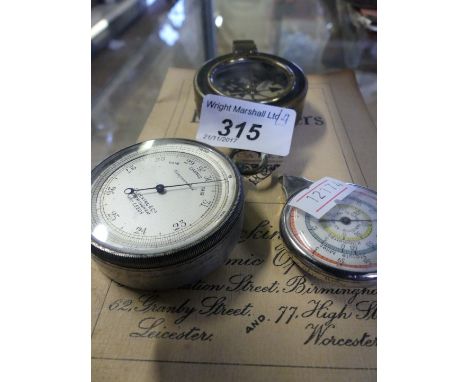 A mixed lot comprising pocket aneroid barometer, bearing retailers mark for Lucking & Co Birmingham and Leeds, together with 