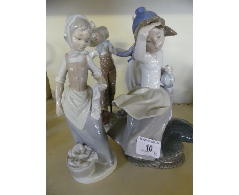 A mixed lot comprising a Lladro figure of girl with scarecrow, together with two further Nao figures, largest piece 24cm high