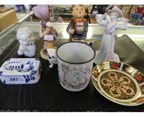 A collection of small ceramics, to include Royal Copenhagen pipe stand, two Goebel figures of children, Queen Victoria Diamon