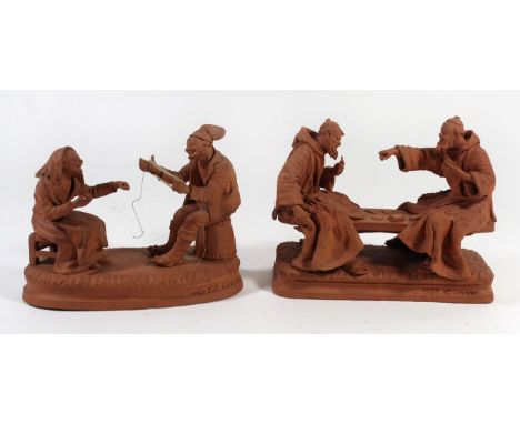 Two Italian Grasso terracotta figure groupsFormed as monks playing cards and an elderly couple, impressed marked to base, lar