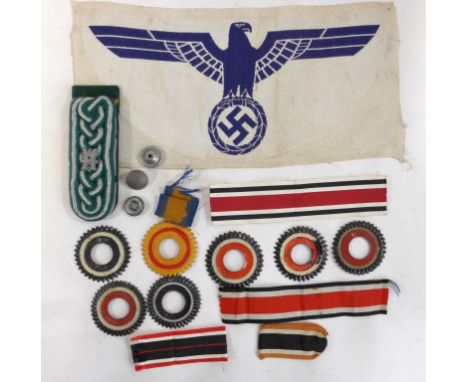 A WWII period Nazi Germany army Bevo sports vest badge German shoulder tab, medal ribbons, metal rosette buttons, etc 