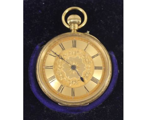 A ladies 18ct gold pocket watchThe circular face with filigree and circular dial, the movement by J Blackhurst Crewe, diamete