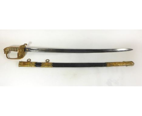 A Royal Naval Officers sword, early 20th Century 73cm single edged single fullered curved blade with acid etched decoration, 