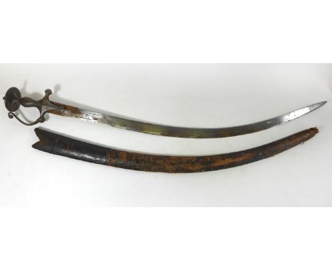 An Indian Talwar, mid to late 19th Century 75cm curved single edged blade, steel grip and guard with disc pommel, complete wi