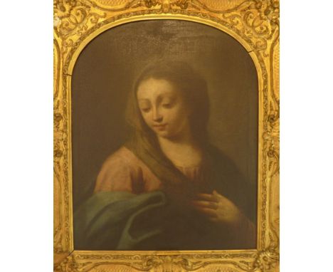 Circle of Sebastiano Conca (Italian, 1680-1764) - The MadonnaOil on  canvas, 59x48cm, inset into a elaborate foliate gilt fra
