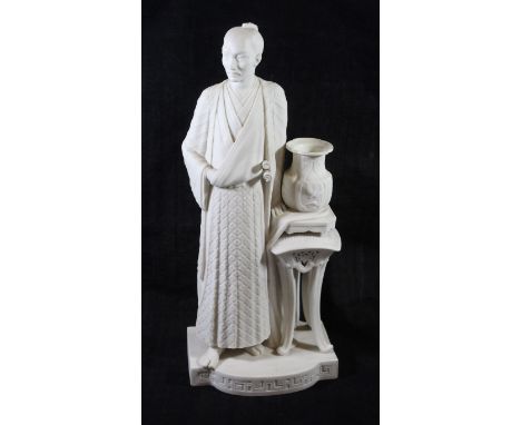 A Royal Worcester Parian ware model of an Oriental gentleman Raised on a plinth base, impressed marks to underside, height 40