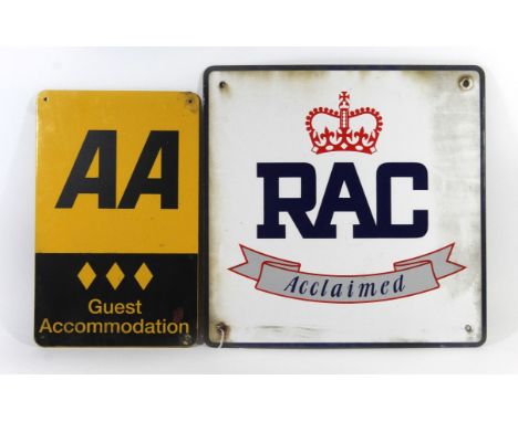 A vintage advertising RAC Acclaimed enamel sign33x33cm, together with a further AA Guest Accommodation sign 30x19cm 