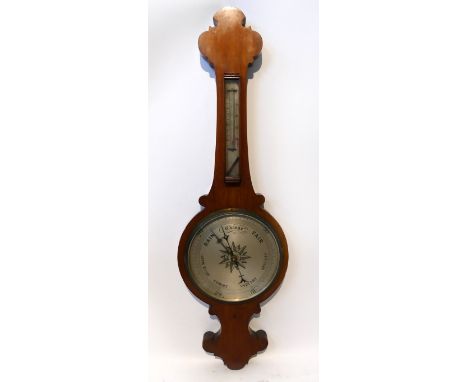 A large Victorian mahogany framed wheel barometer30cm circular silvered dial, with weather indicators, complete with framed t