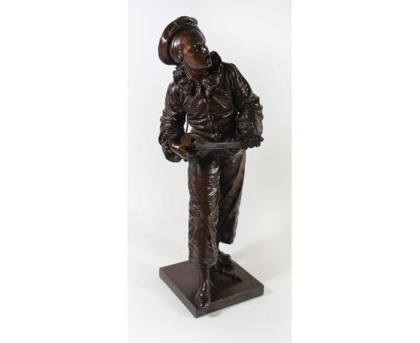 Eutrope Bouret Au Clair De Lune (1833-1906) 'Au Clair De Lune'Bronze figure group of a boy playing a mandolin, cast signature