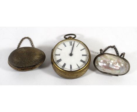 A 19th Century base metal pocket watch/barometerOf circular form with white enamel dial having Roman numerals and silvered di