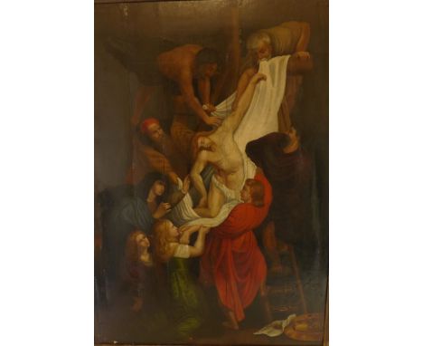 After Sir Peter Paul Rubens - 'The Descent from the Cross'Oil on board, inset into a stained a wooden frame, bears old label 