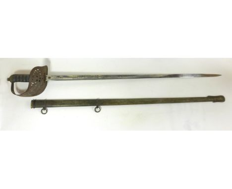 A George V 1895/1897 pattern Infantry Officers sword 82cm straight single edged blade with acid etched decoration of George V