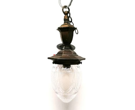 1920's pendant drop light with cut glass shade and anodised brass metalwork - drop 42cm to ceiling rose &amp; no obvious dama