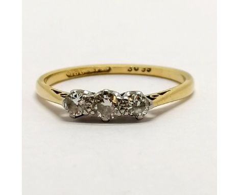 18ct gold &amp; platinum 3 stone diamond ring - size Q &amp; 2.2g total weight - SOLD ON BEHALF OF THE NEW BREAST CANCER UNIT