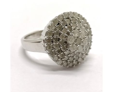 Silver diamond cluster ring - size N½ &amp; 5.8g total weight 