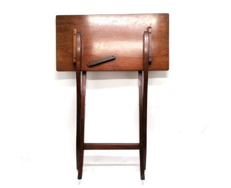 Antique mahogany folding campaign card table with baize top &amp; brass hinges - folded out top is 61cm square x 65cm high an