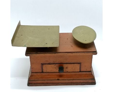 Antique balance scales by Degrave Short Fanner &amp; Co., London with drawer containing some weights 26cm x 15cm x 20cm high 