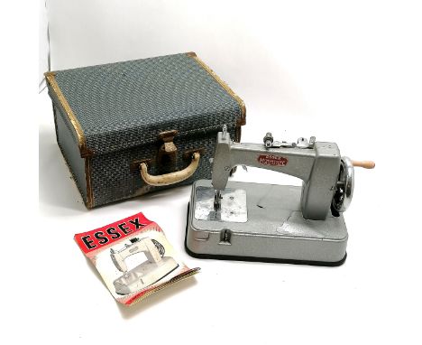 Essex miniature manual sewing machine (in original carry case with instruction book) - 27cm across x 25cm high ~ paint is pee