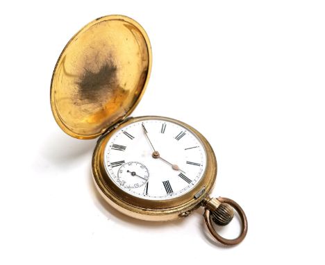 Gold plated hunter pocket watch - 48mm case by J B Dent &amp; Sons ~ losses to plating &amp; dents but runs - WE CANNOT GUARA