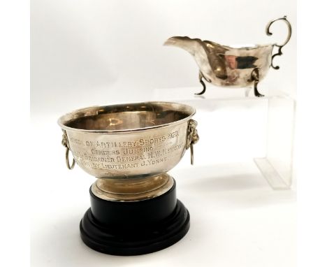 1920 School of Artillery Sports presentation trophy (on base) with lion mask handles (presented by Major-General (Brigadier-G